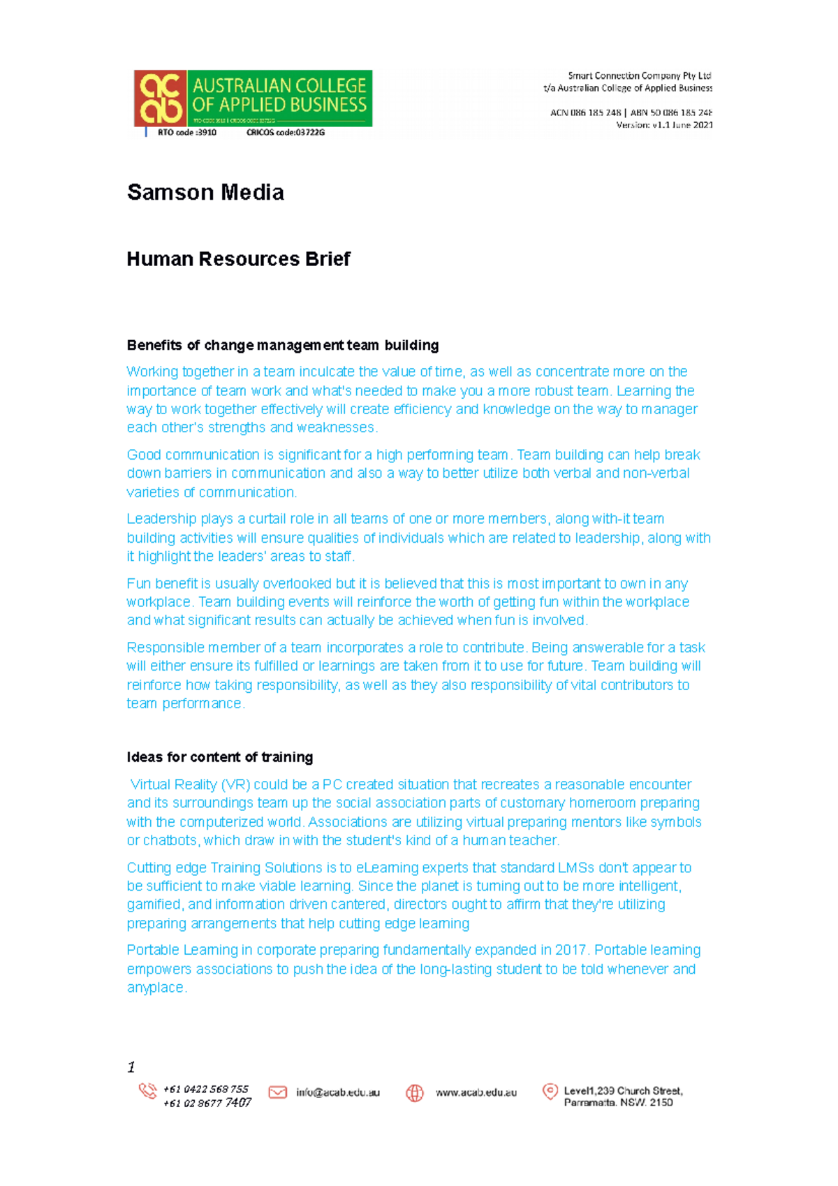 Human resources brief - helpfull - Samson Media Human Resources Brief ...