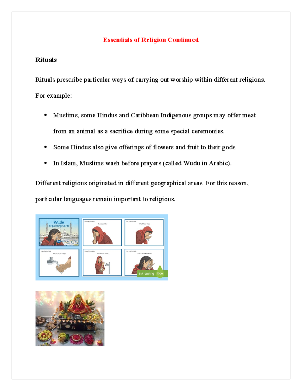 Essentials of Religion: Rituals, Worship, Symbols & Festivals - Studocu