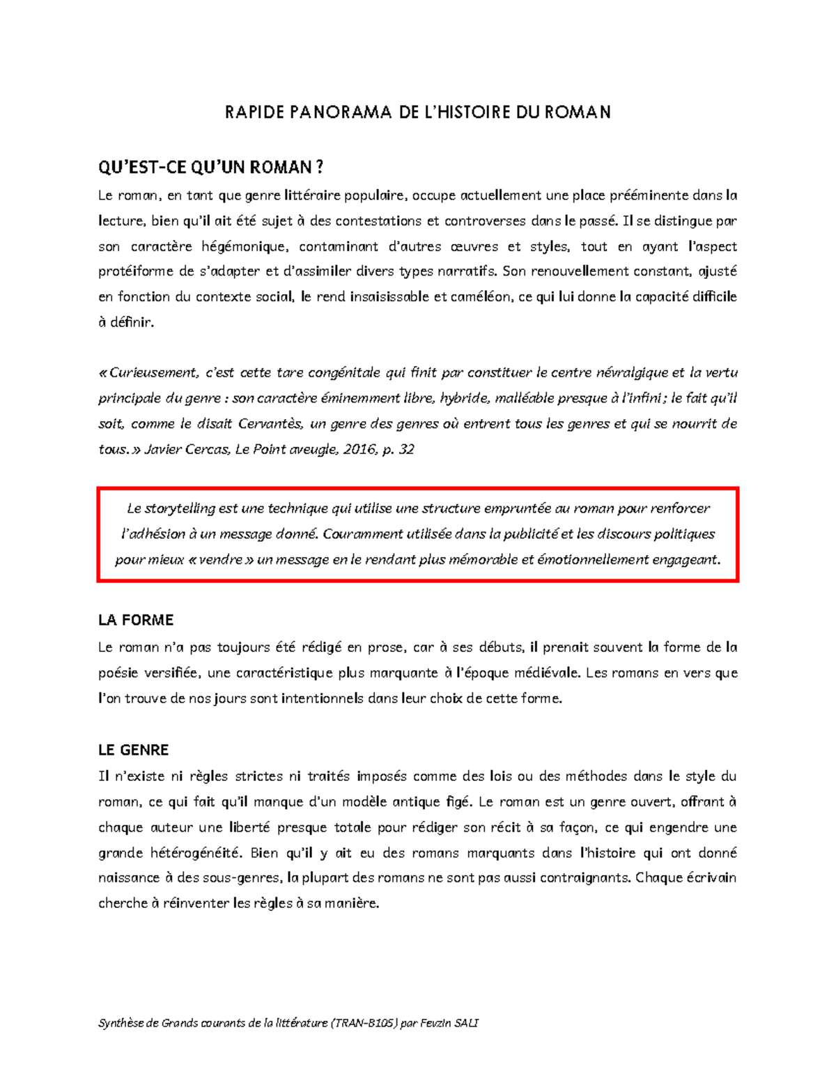 Synthèse des Courants Littéraires dans le Roman (TRAN-B105) - Document Preview