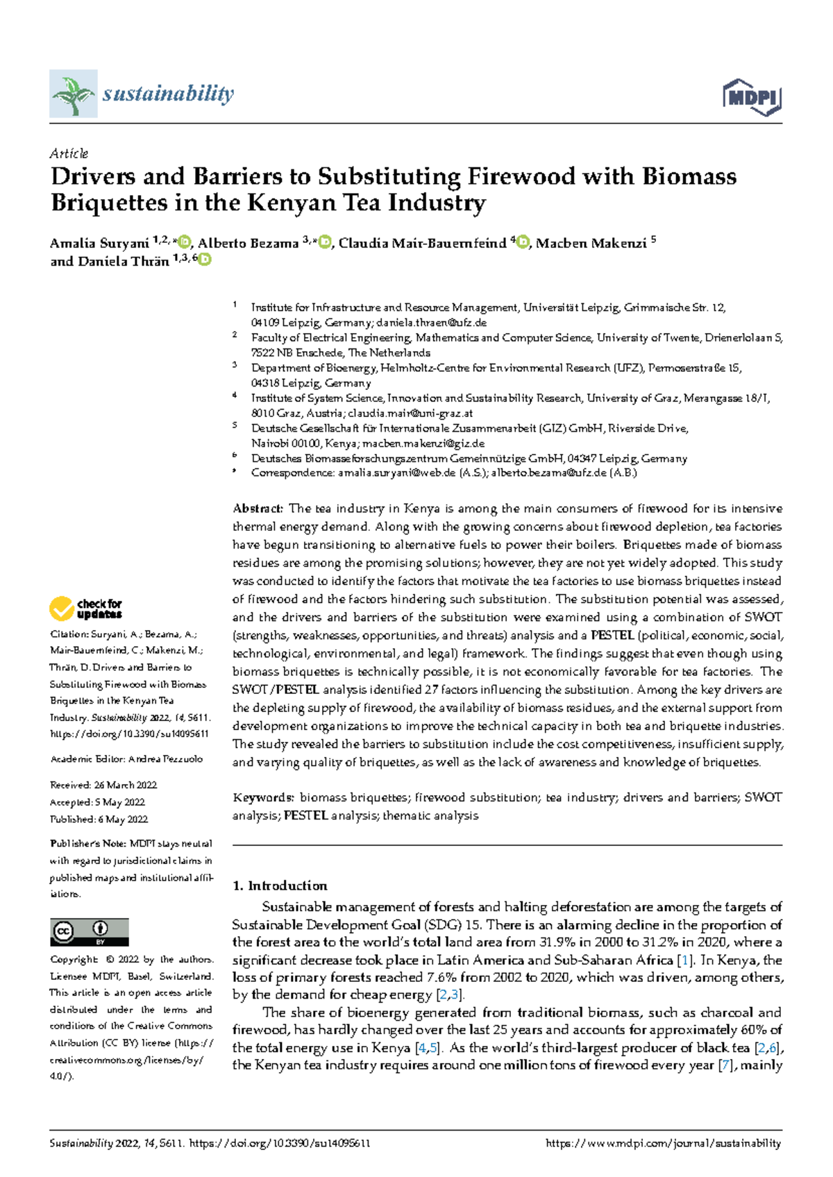 Drivers and Barriers to Substituting Firewood with Biomass Briquettes ...