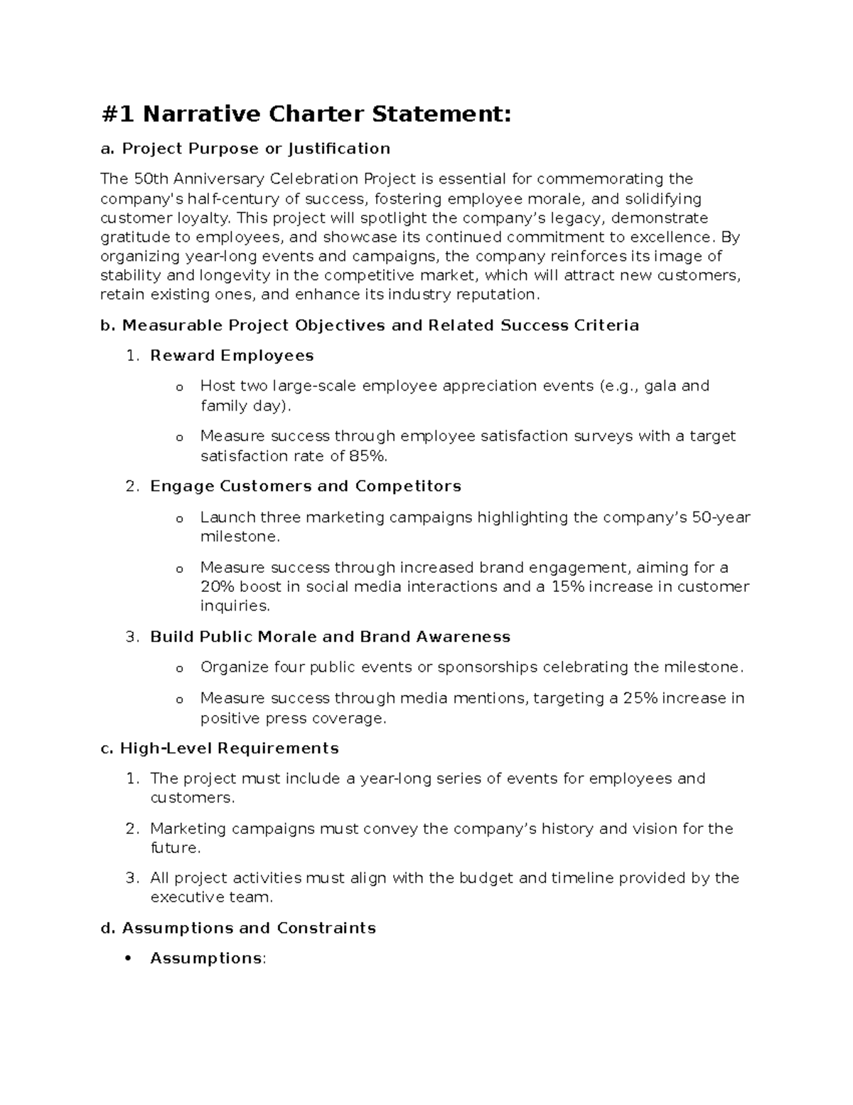 50th Anniversary Celebration Event - #1 Narrative Charter Statement: a ...