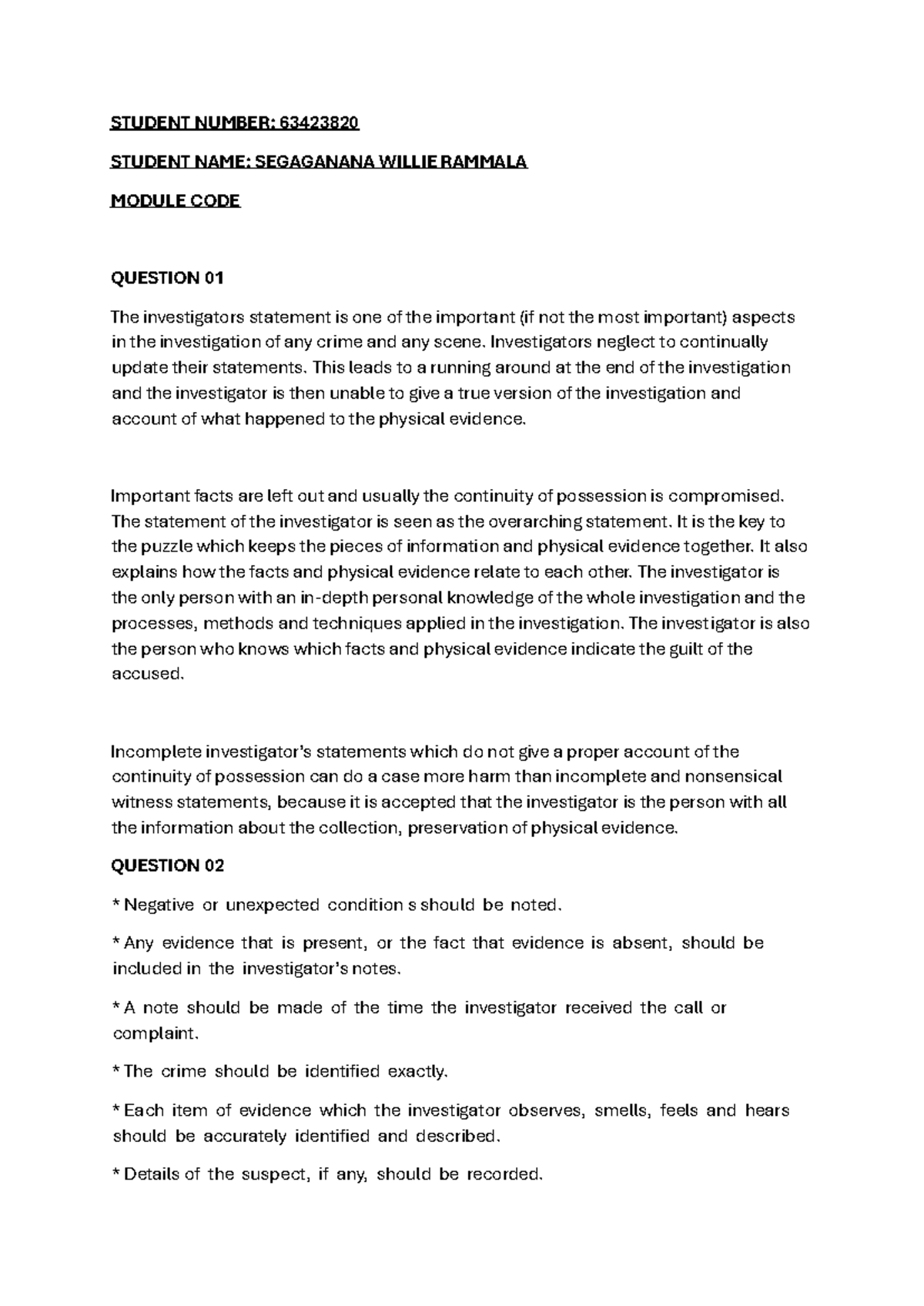 FOR2605 Final Exam - Summary of Forensic Methods & Techniques - Studocu