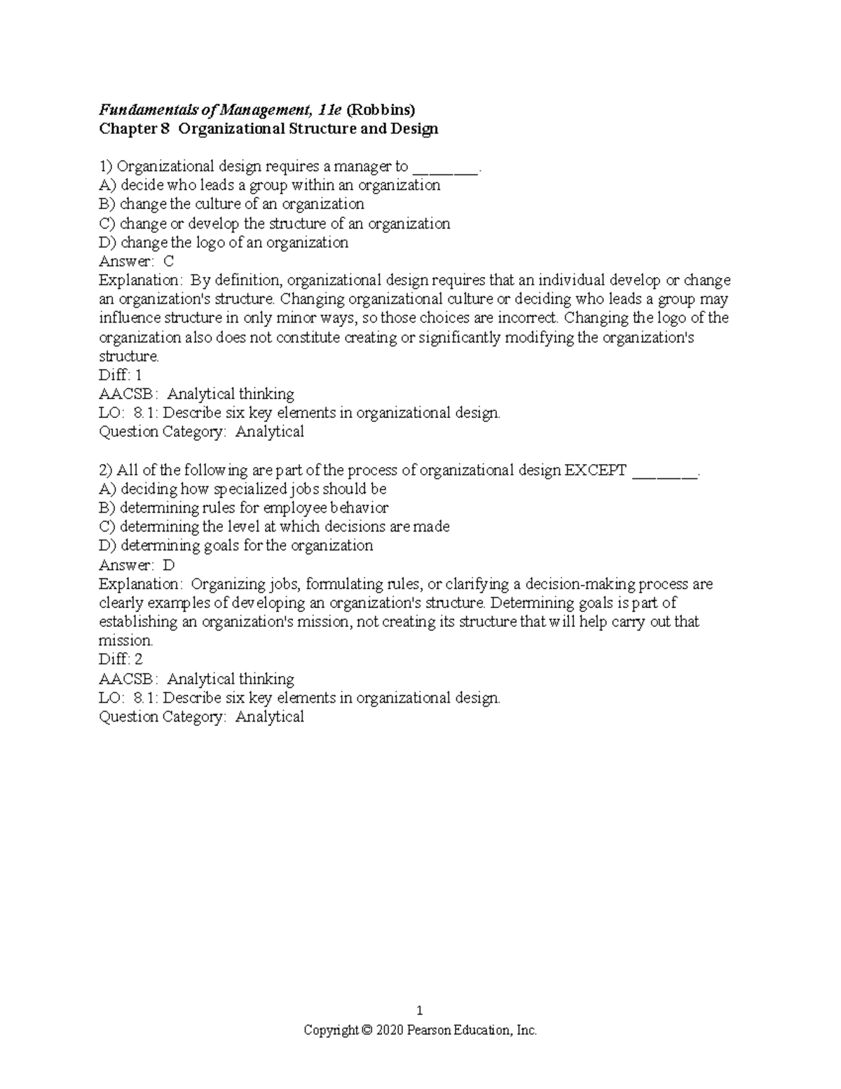 Management 11e (Robbins) Chapter 8: Org Structure & Design Insights ...