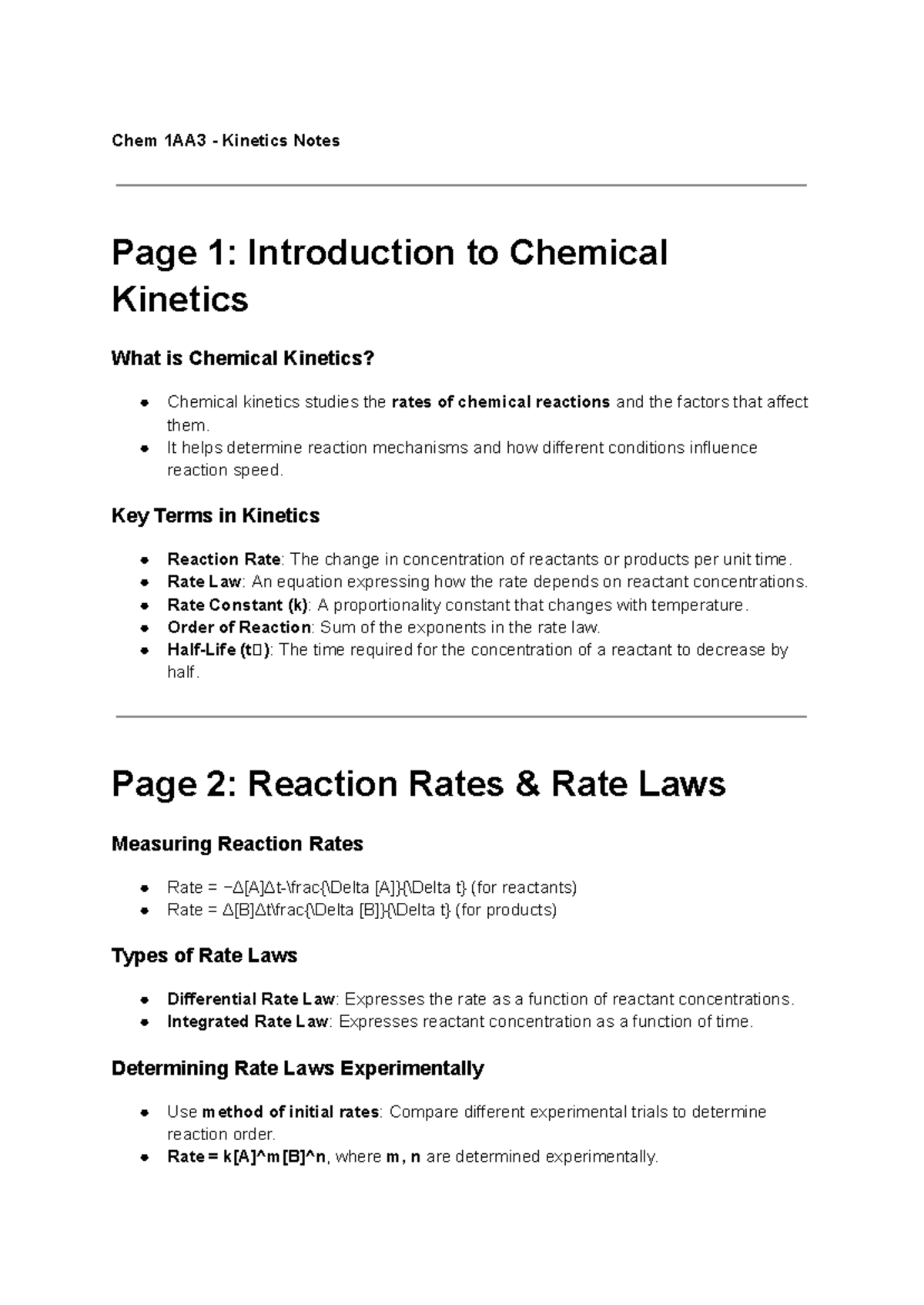 Kinetics Study Notes - CHEM 1AA3 Final Exam Review - Studocu