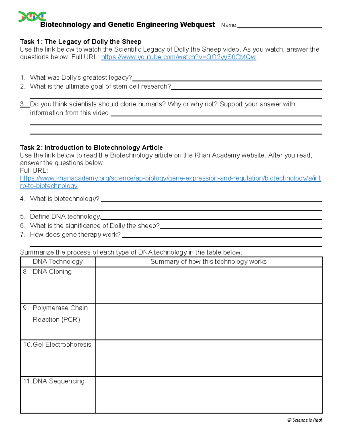 Biotechnology & Genetic Engineering Webquest - GEN BIO Study Guide ...