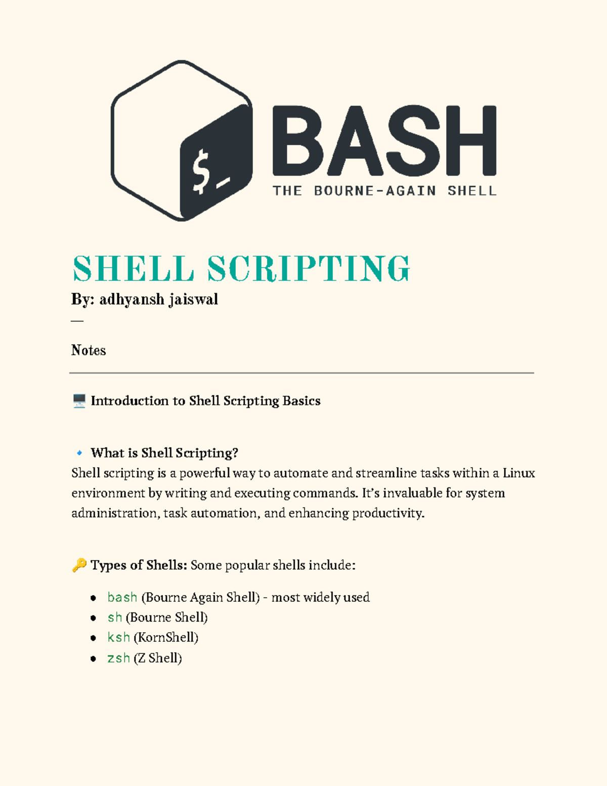 Bash Scripting - dasd - SHELL SCRIPTING By: adhyansh jaiswal Notes 🖥 ...