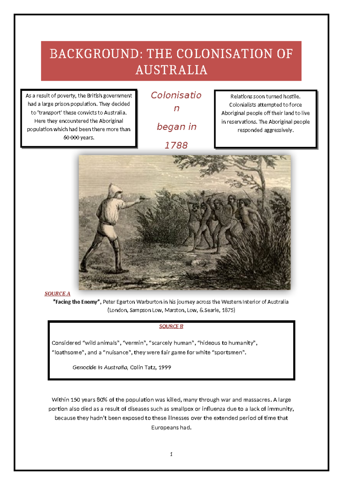 Indigenous Sources and Questions 2026: Colonisation of Australia - Studocu