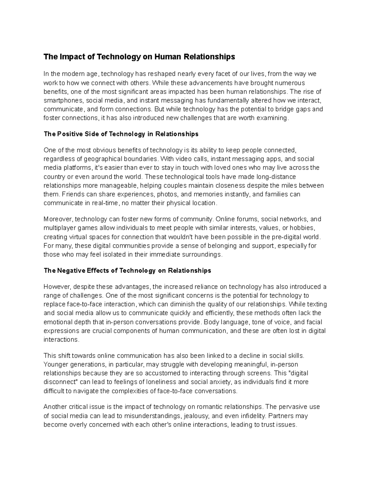 The Impact of Technology on Human Relationships: A Comprehensive Study ...