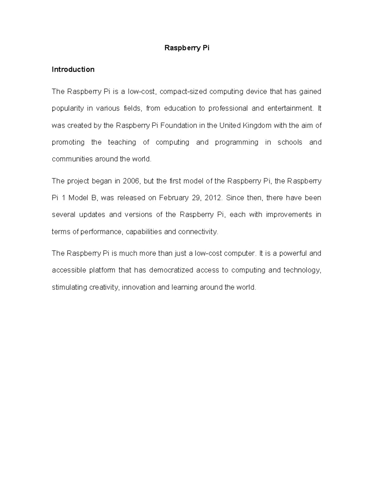 Raspberrypi - reporte - Raspberry Pi Introduction The Raspberry Pi is a ...