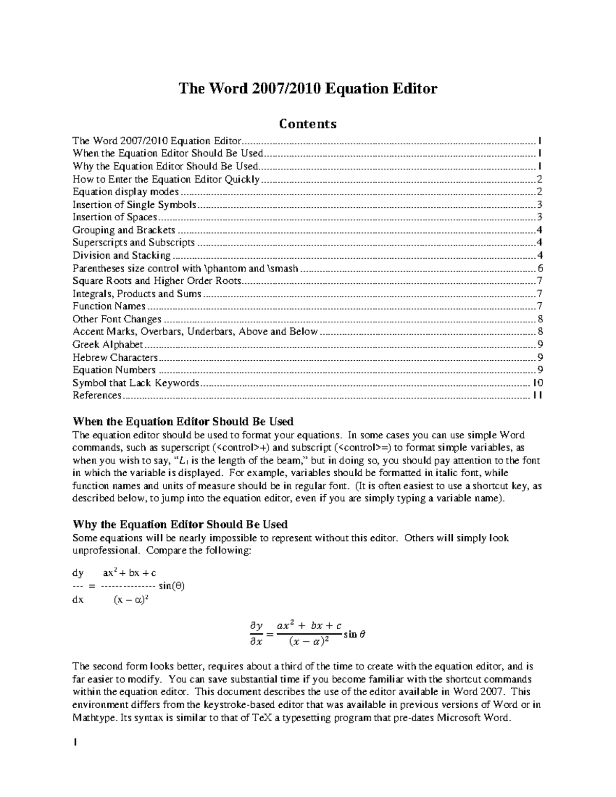 Equation Editor Guide for Word 2007 - LA Tech University - Studocu