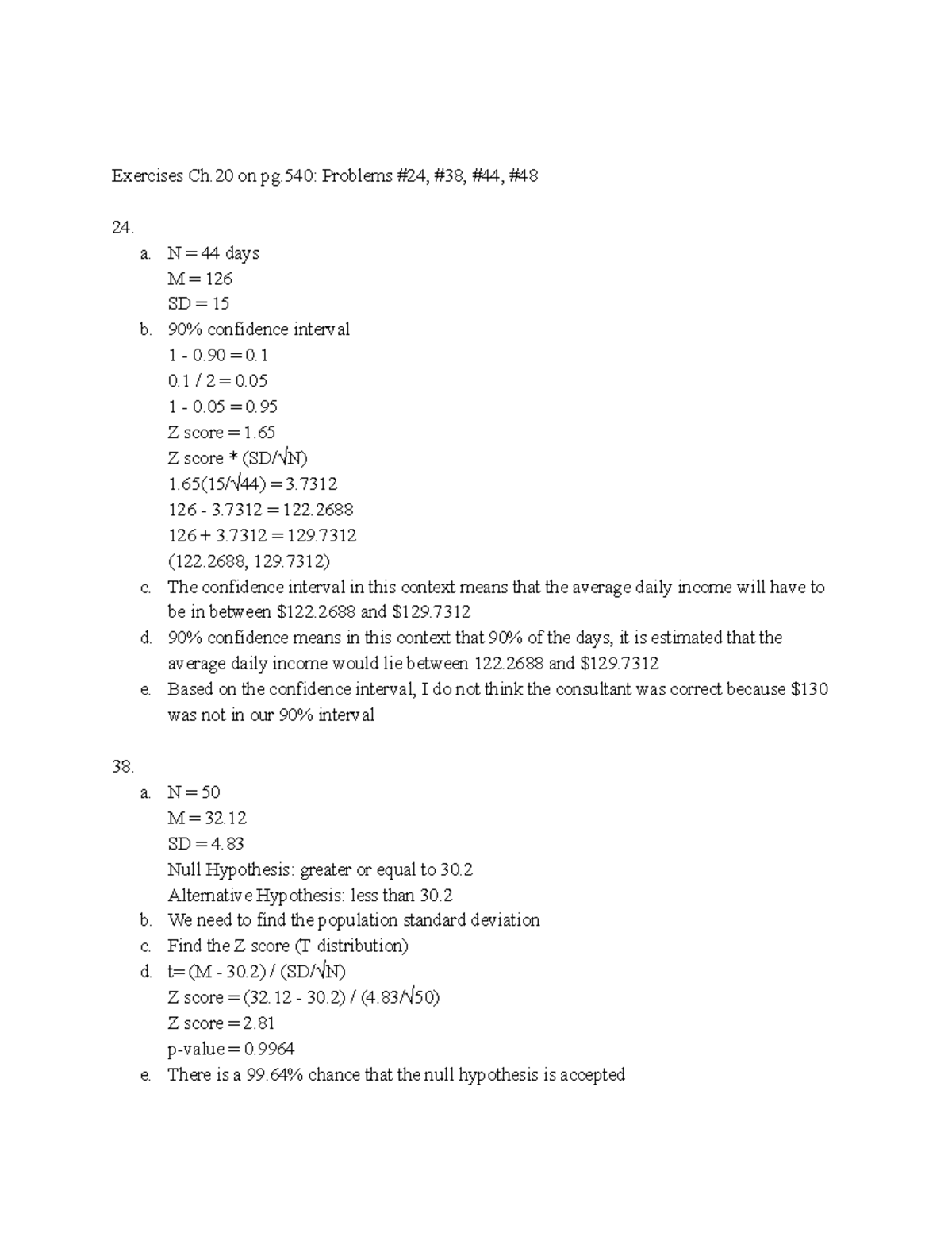 Stats Math #11 - Weekly Homework - Exercises Ch on pg: Problems #24 ...