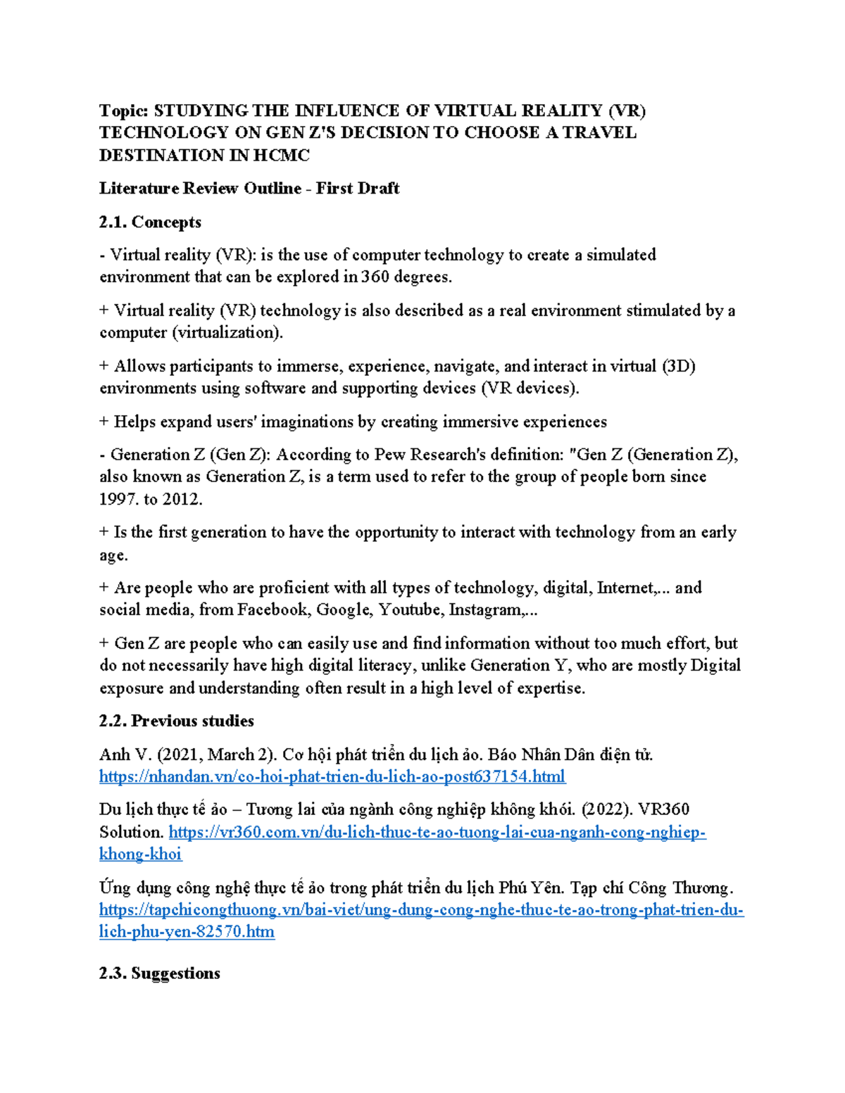 Literature Review - First Draft - Topic: STUDYING THE INFLUENCE OF ...