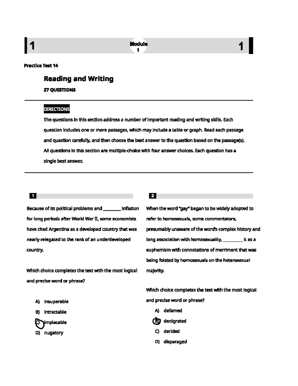 Key Test 5: Answer Key for Digital SAT Reading and Writing & Math ...