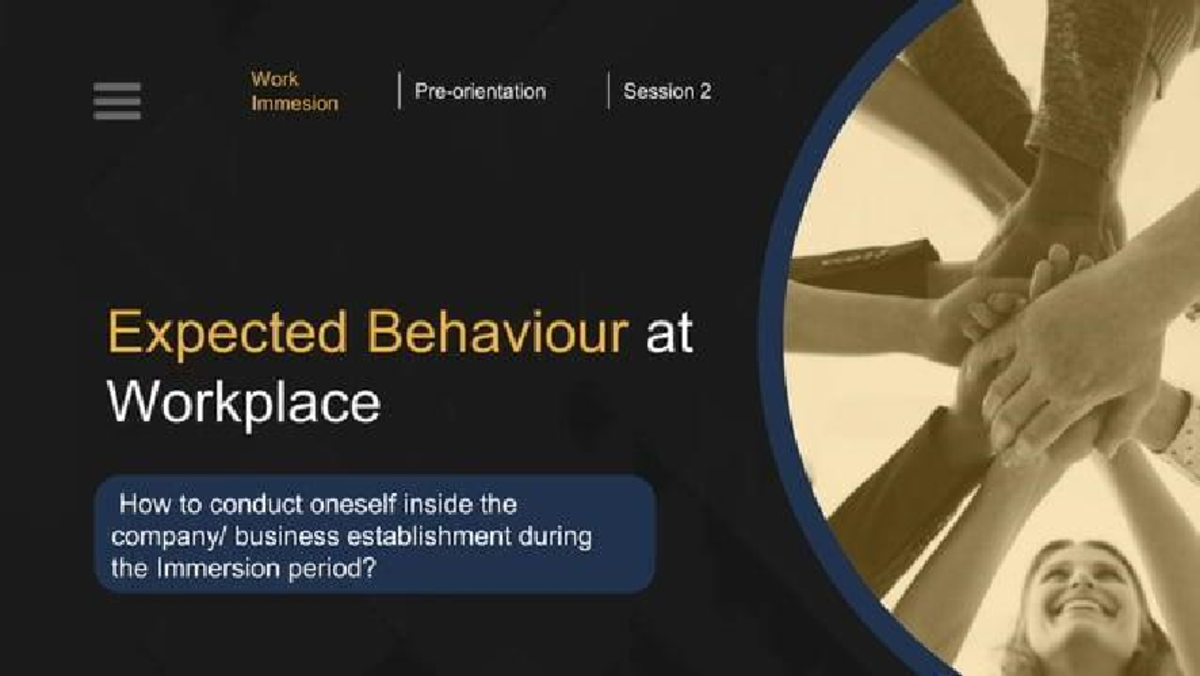 Work Session 2: Expected Workplace Behavior & Ethics Guidelines - Studocu