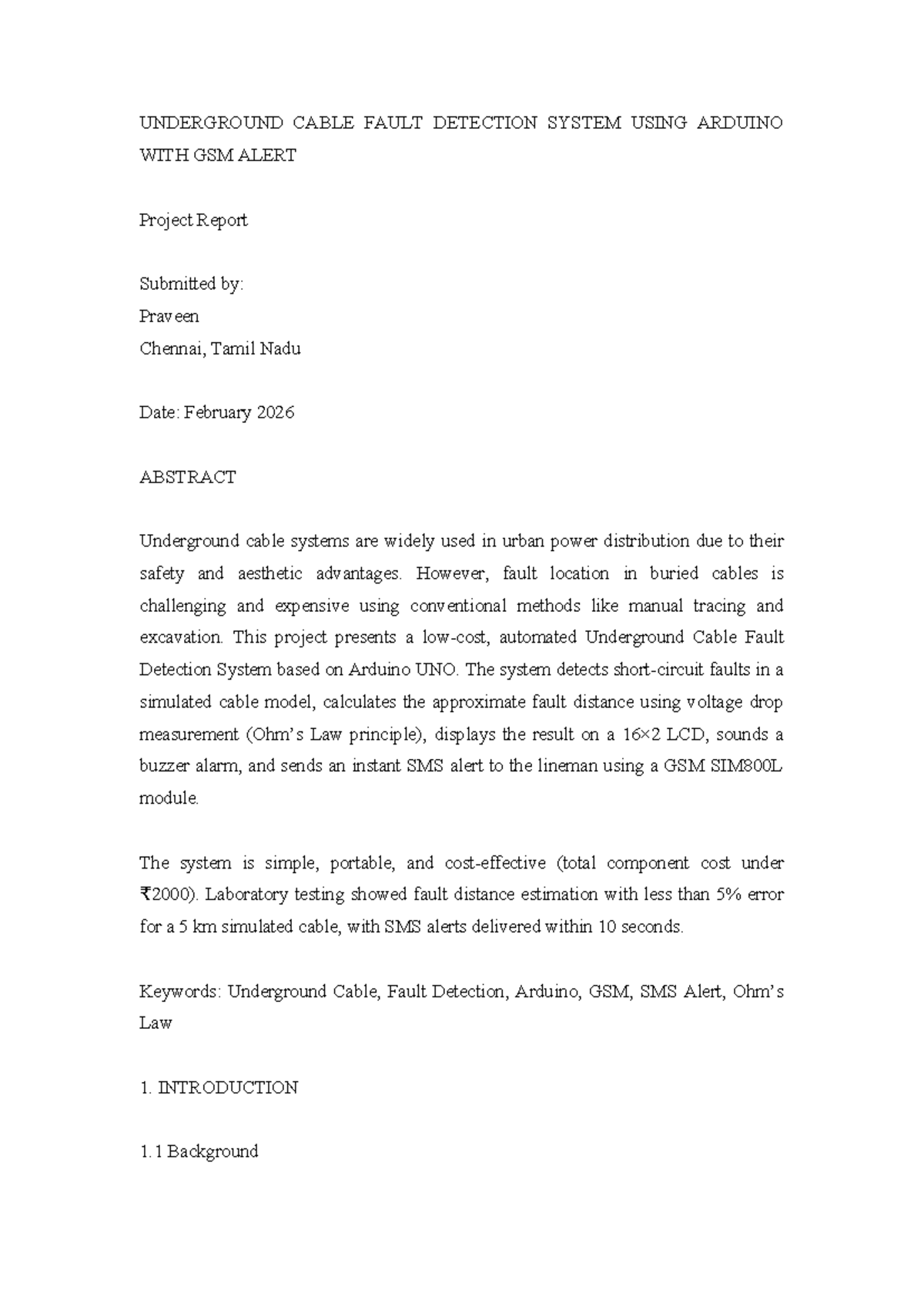 Underground Cable Fault Detection System Using ARD: Project Report ...