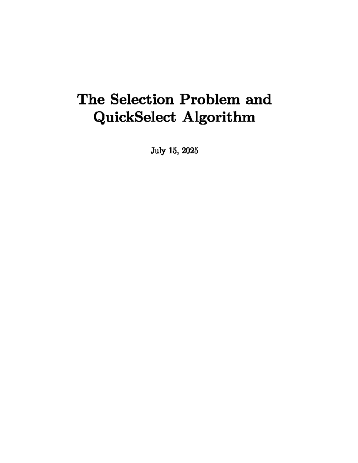 QuickSelect Algorithm and Selection Problem Overview (Econ 101) - Studocu