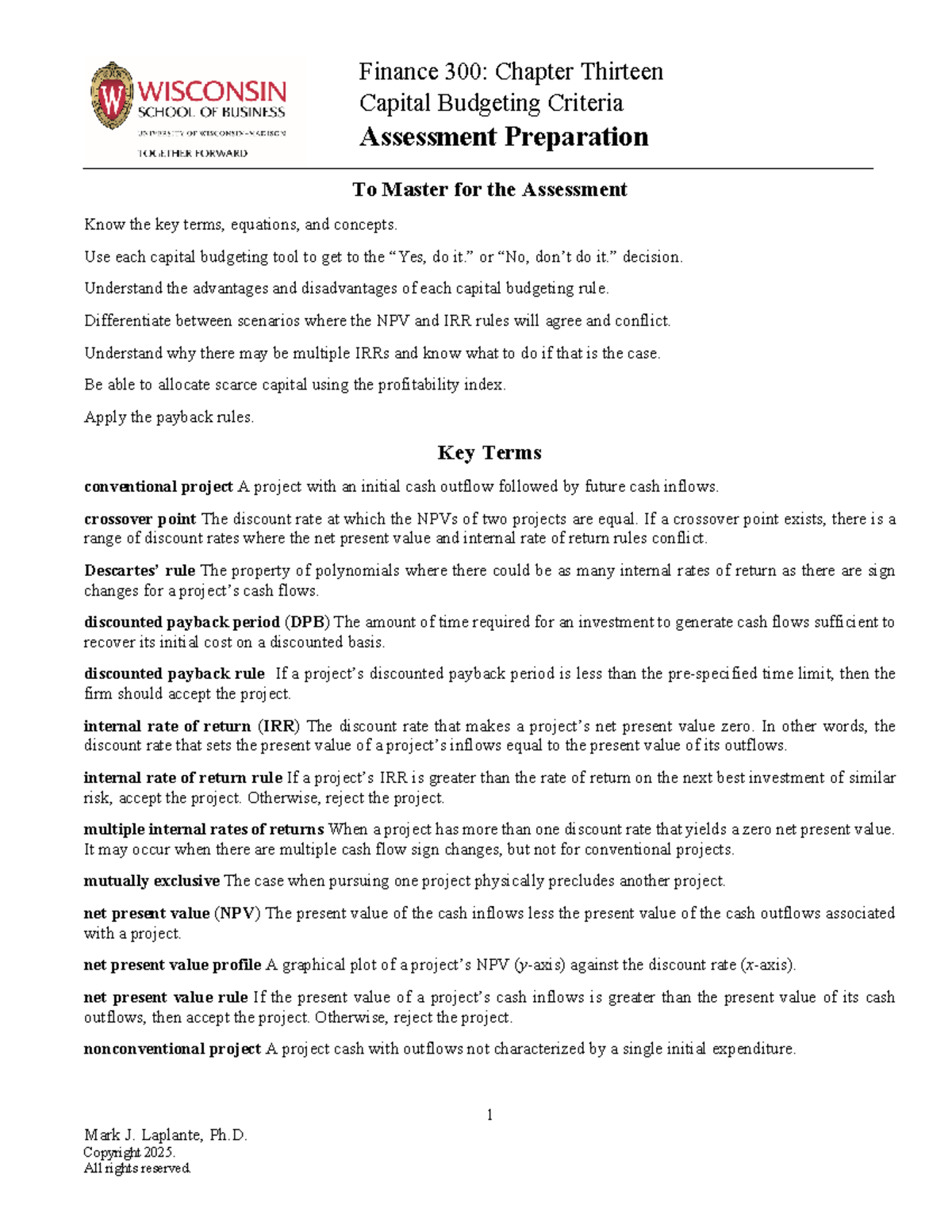 Finance 300: Chapter 13 - Key Concepts and Tools in Capital Budgeting ...