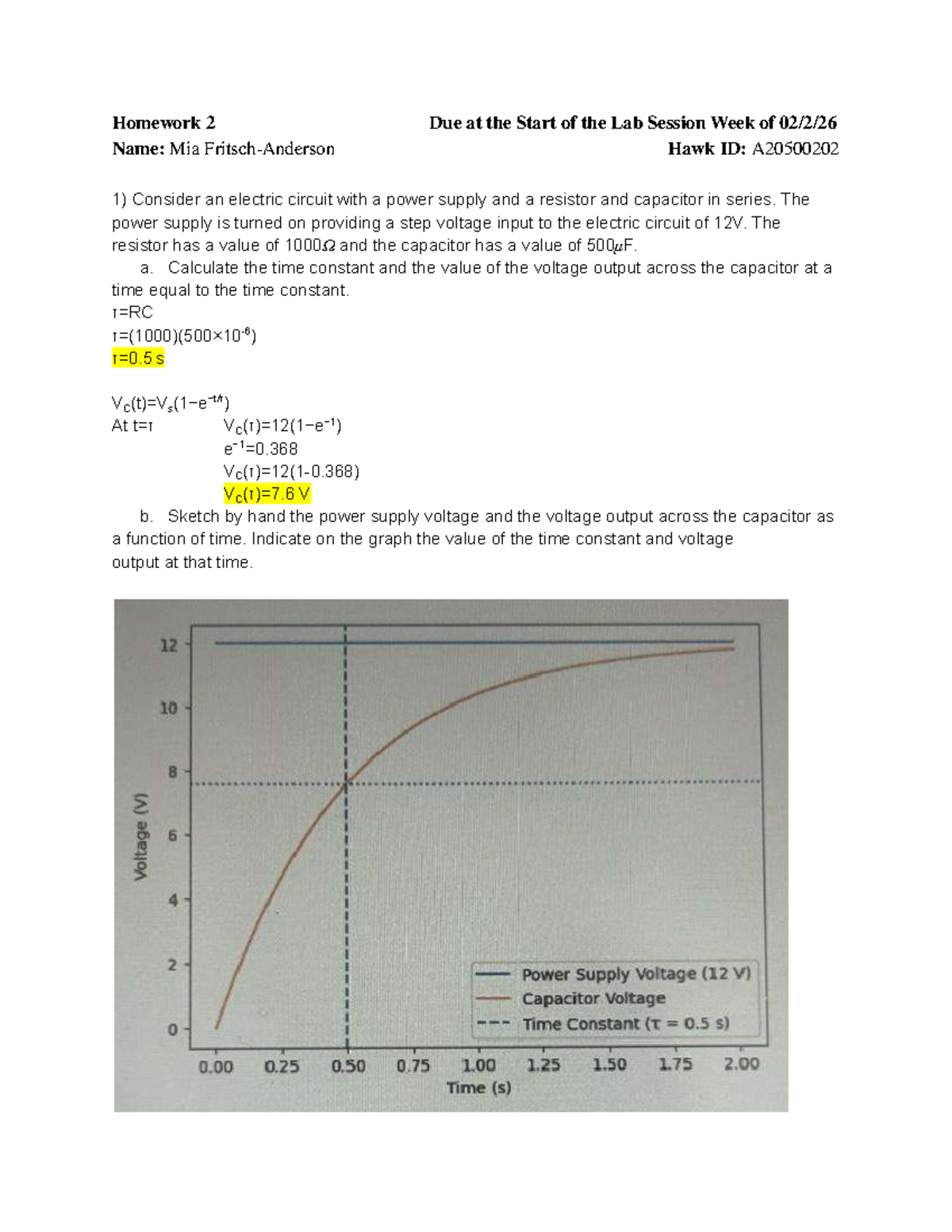 Mech Lab 1: Homework 2 - Circuit Analysis & Time Constant - Studocu