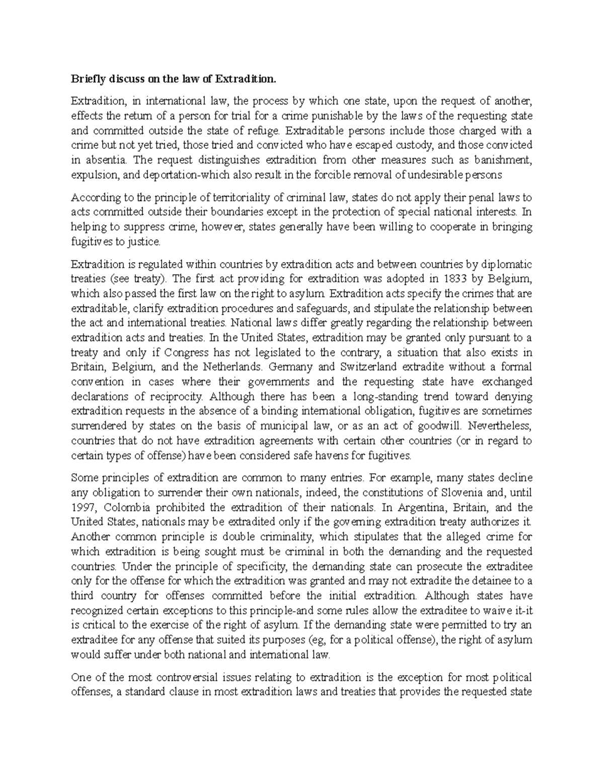 Law of Extradition: Key Principles and Considerations - Studocu