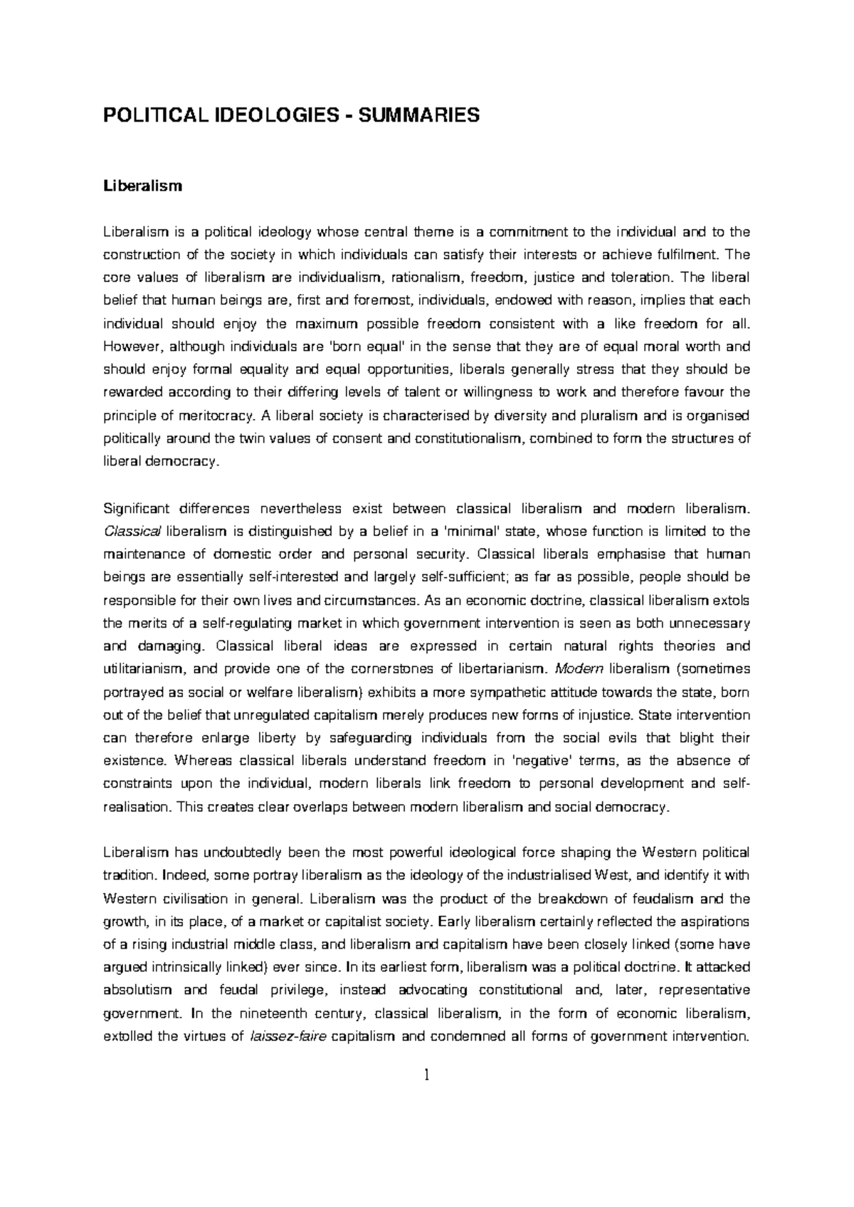 Political Ideologies Summary: Key Themes Explored in Detail - Studocu