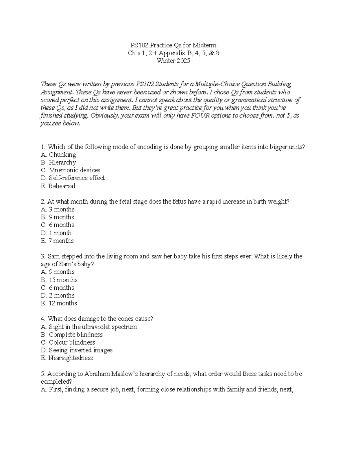 PS102 Practice Qs for Midterm W25 - PS102 Practice Qs for Midterm Ch 1 ...