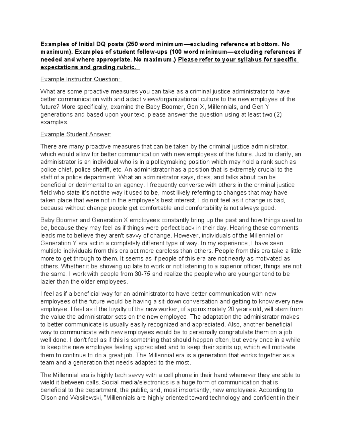 DQ Examples - Examples of Initial DQ posts (250 word minimum—excluding ...