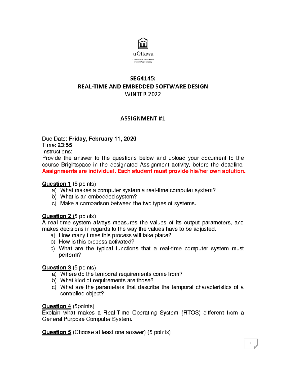 SEG4145 Assignment 1c - SEG 4145 : REAL-TIME AND EMBEDDED SOFTWARE ...