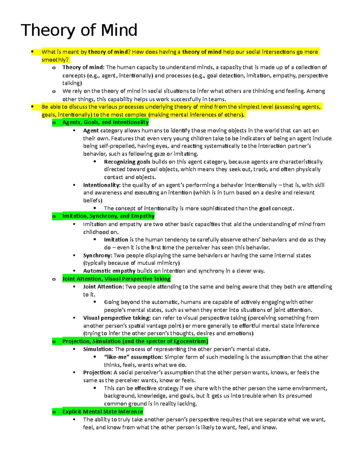 Theory of Mind - Lecture Notes 8: Key Concepts and Processes - Studocu