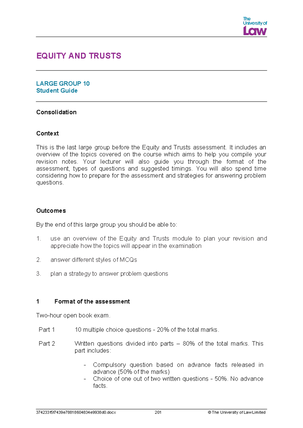 E&T U10 Student Guide: Key Notes for Equity and Trusts Exam Prep - Studocu
