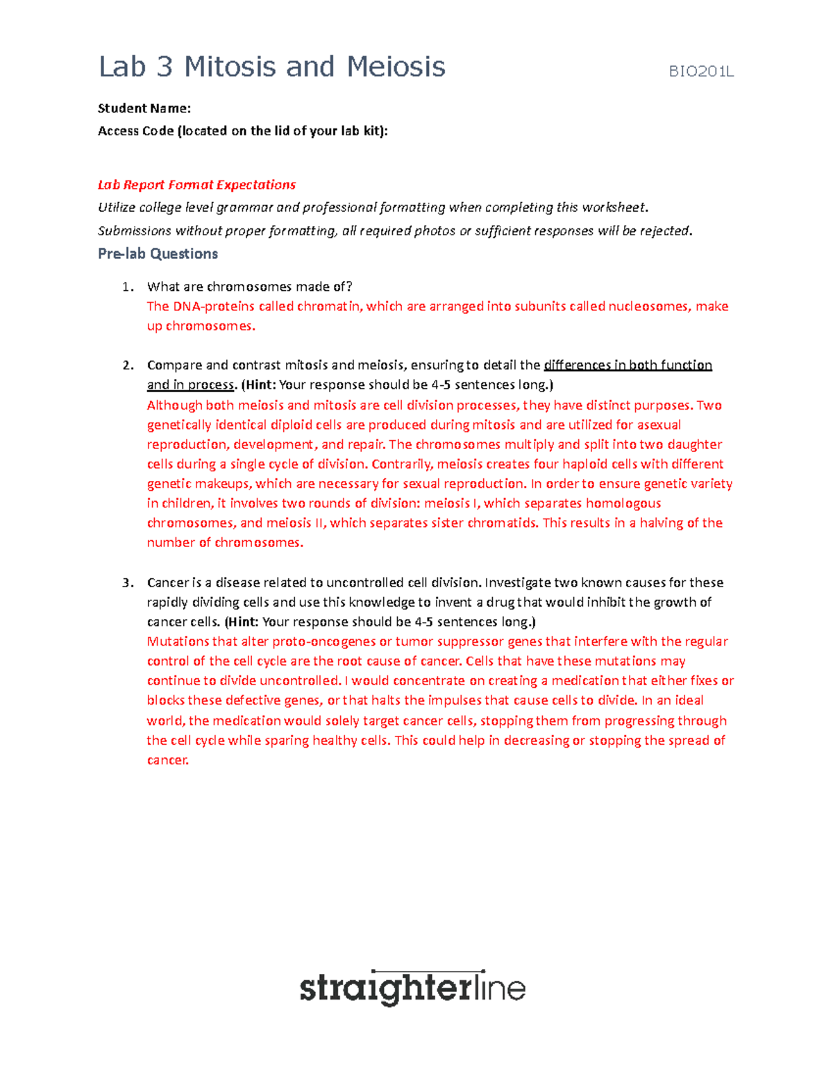 BIO201 Lab 3 - Cell Division and Mitosis Observations Report - Studocu