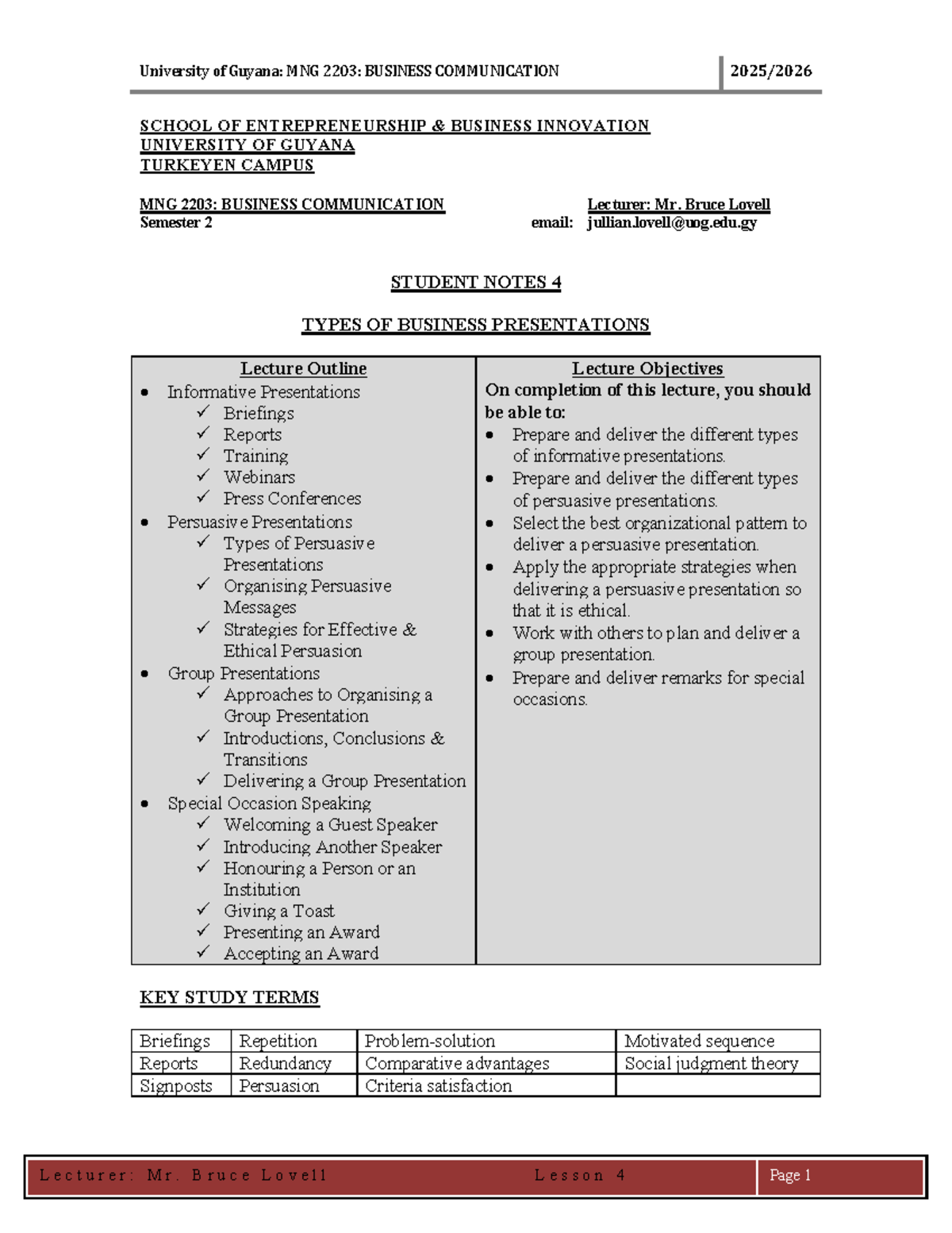 MNG 2203: Business Communication - Lesson 4 Notes - Studocu