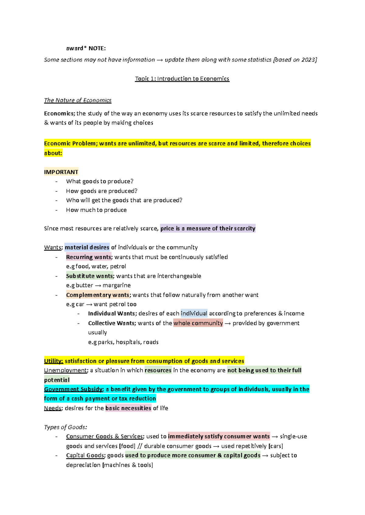 Economics 101: Eco Notes 2023 Prelims - Key Concepts & Insights - Studocu