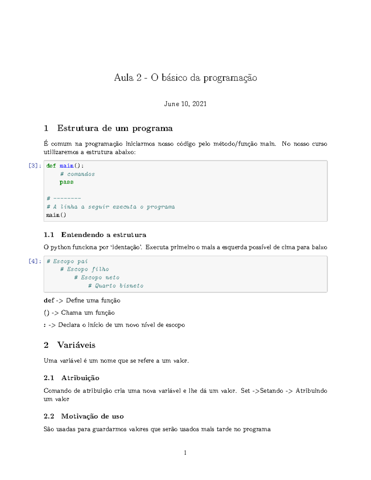 Aula 2 - Estrutura e Variáveis em Programação Python - Studocu