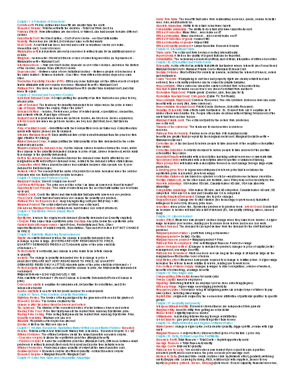 Econ 101 Cheat Sheet: Key Principles and Concepts Review - Studocu