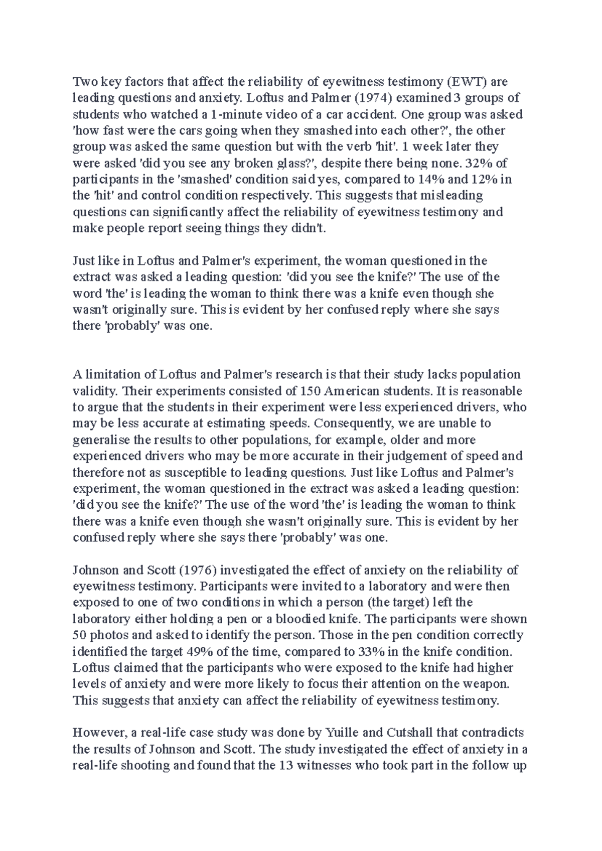 EWT Essay: Impact of Leading Questions & Anxiety on Testimony - Studocu