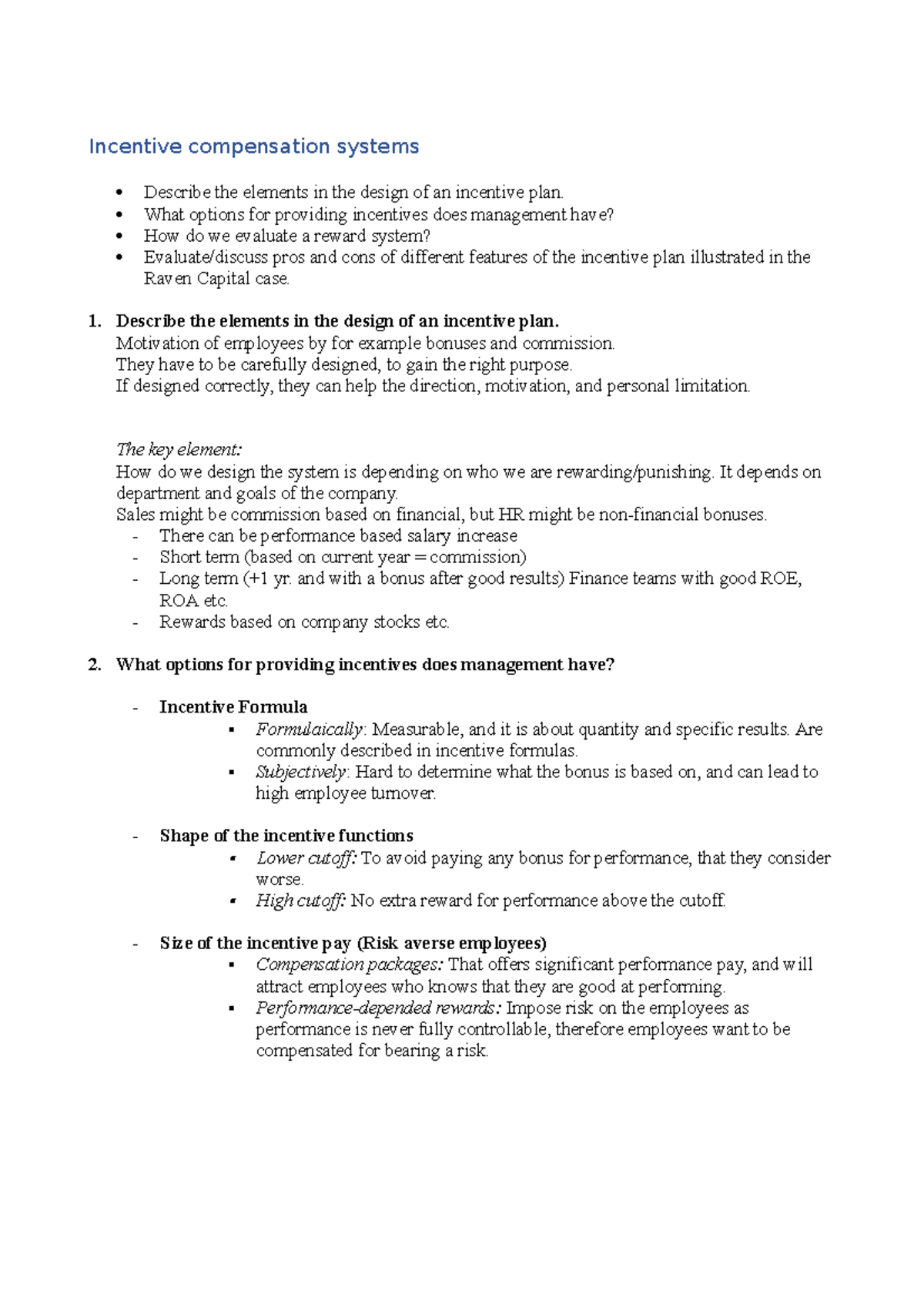 Incentive compensation systems - What options for providing incentives ...