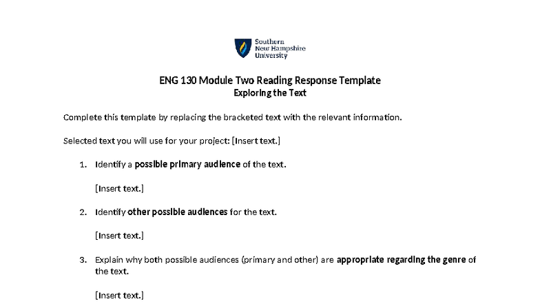 ENG 130 Module Two Reading Response Template - ENG 130 Module Two ...