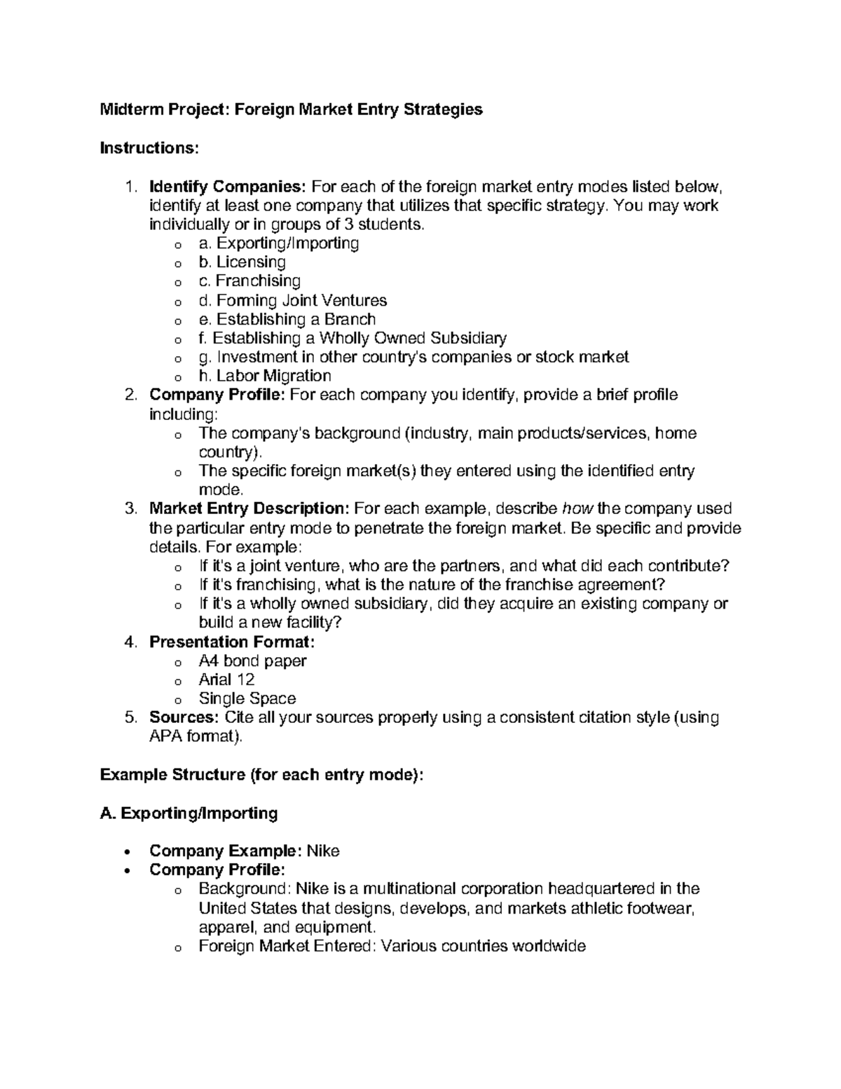 Midterm Project: Foreign Market Entry Strategies (INB 613) - Studocu