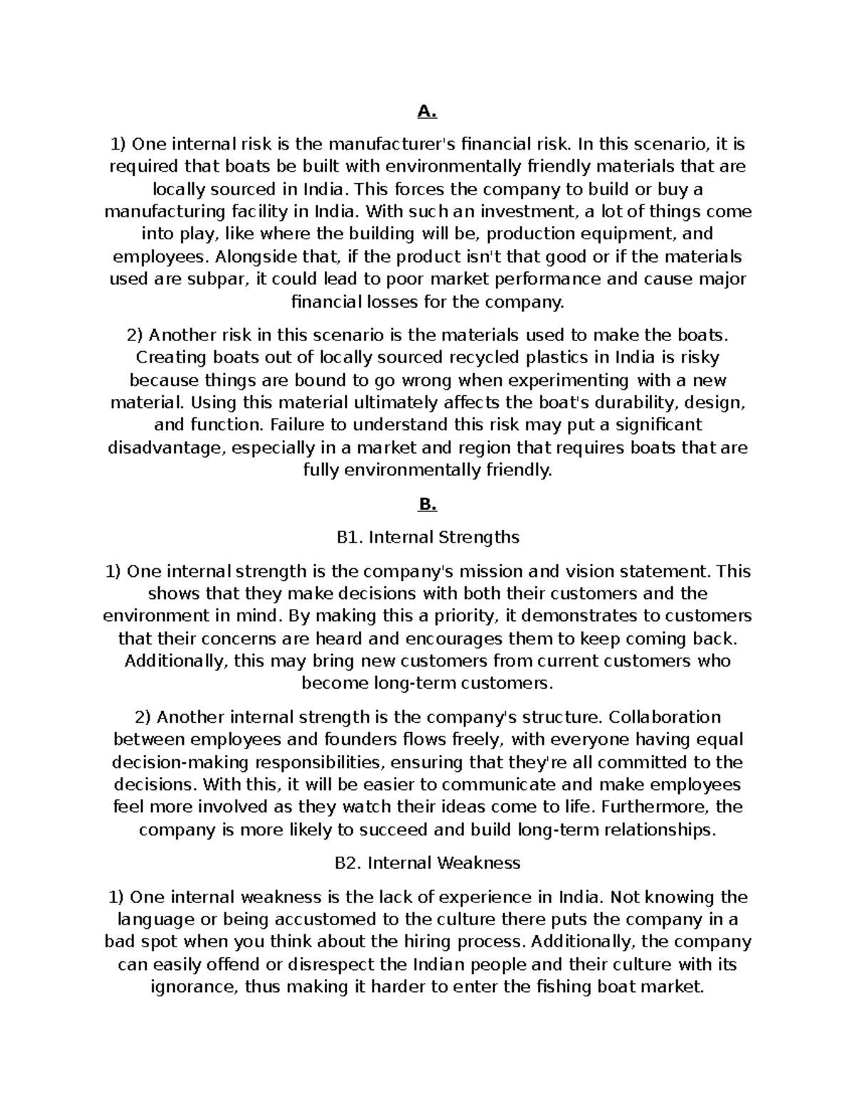 D198 Task 2 - Analysis of Internal and External Risks in Boat ...
