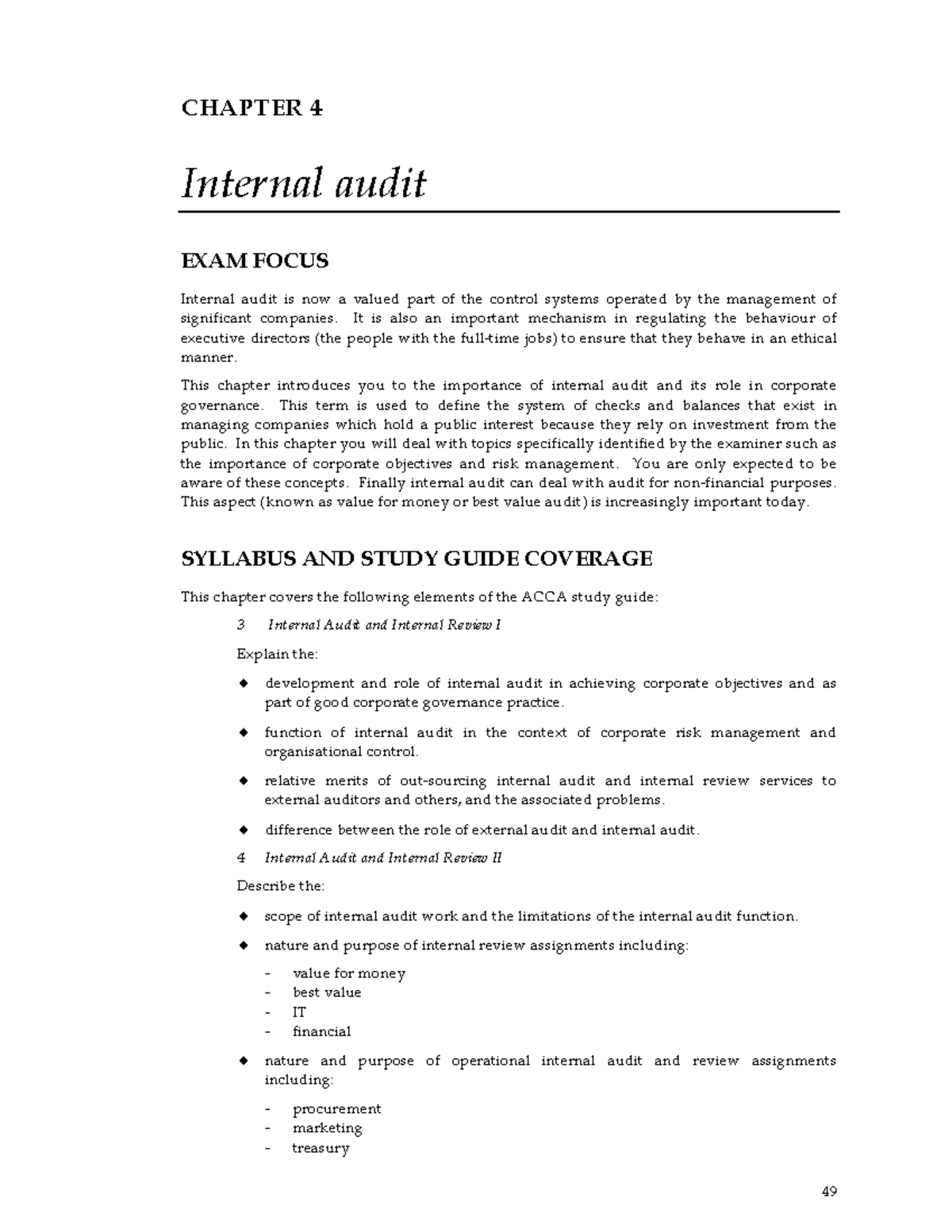 ACCA 1234 Final Exam: Chapter 4 - Internal Audit Overview - Studocu