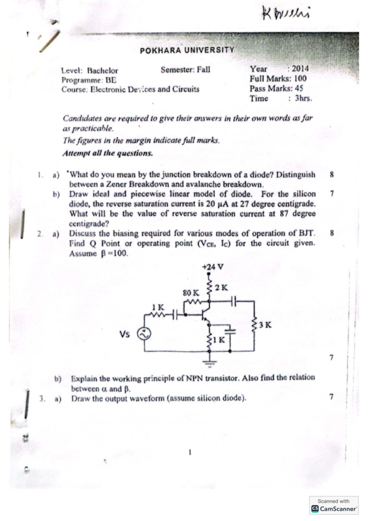 EDC 101: Past Exam Questions for Electronic Devices and Circuits (2014 ...
