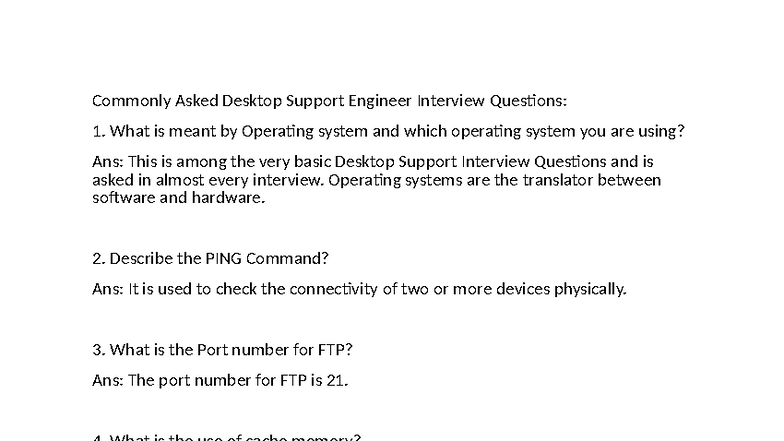 Desktop Support Engineer Interview Questions &amp; Answers (DSE 101) - Studocu