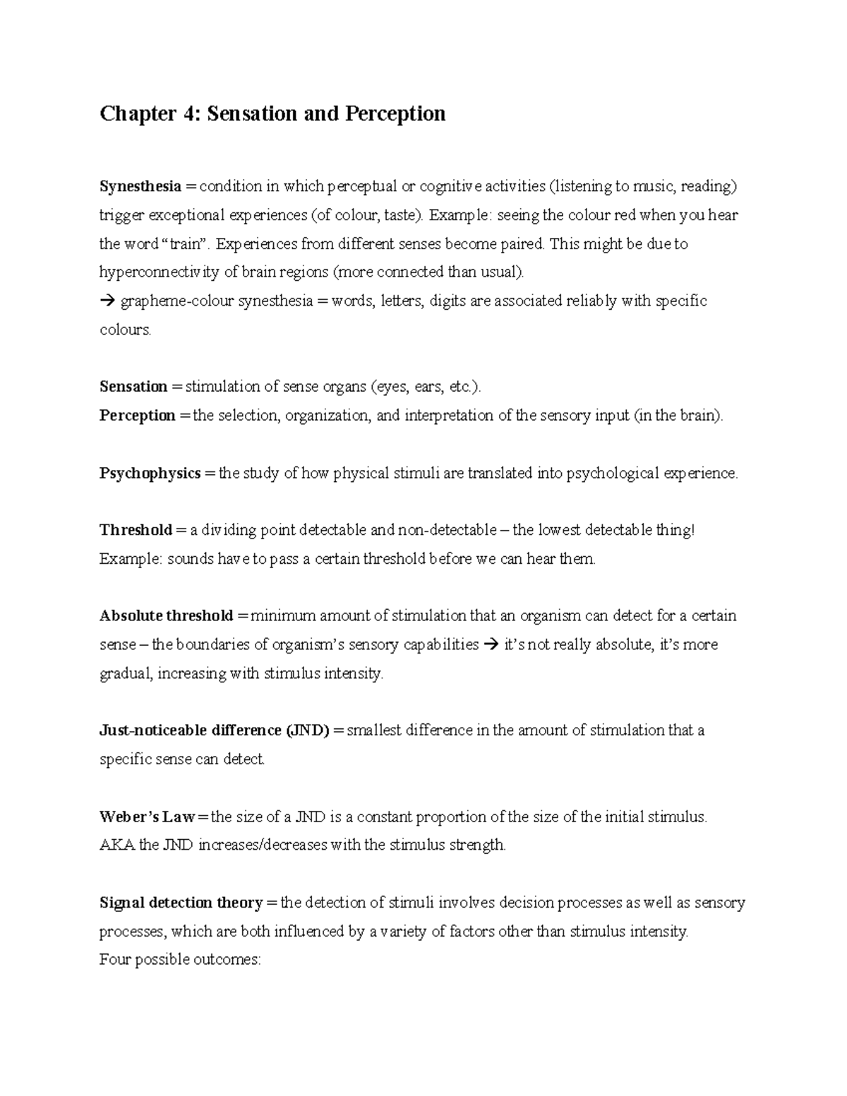 PSYC1001 TEXT CH 4 - Chapter 4: Sensation and Perception Synesthesia ...