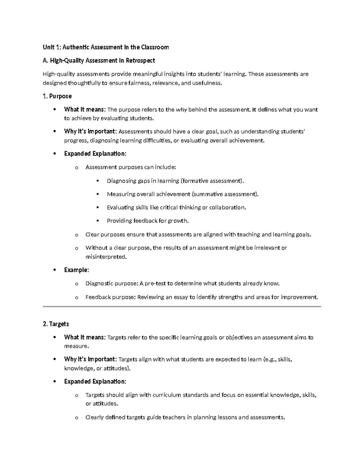 Unit 1 Notes: Authentic Assessment in the Classroom Analysis - Studocu