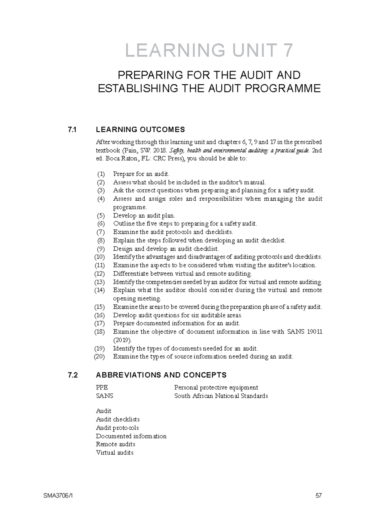 SMA3706 Learning Unit 7: Audit Preparation & Program Establishment ...