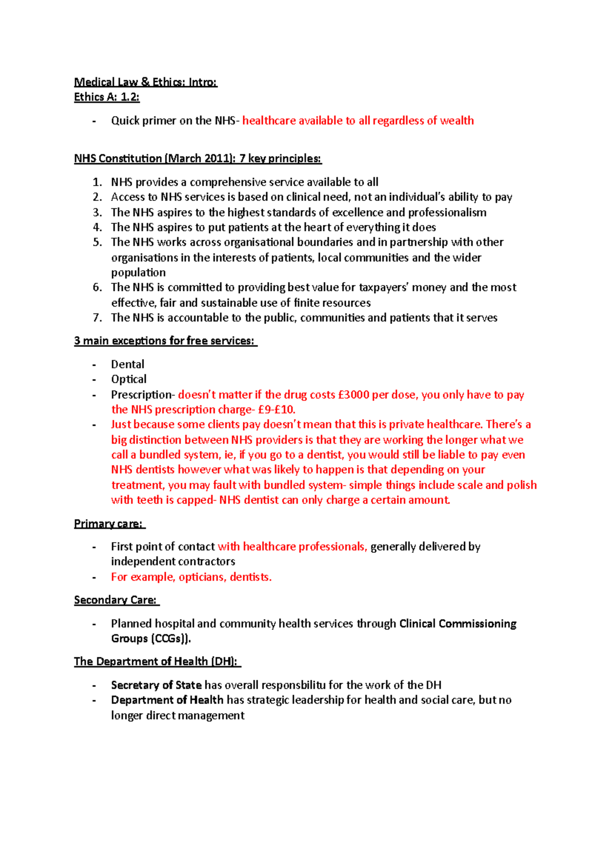 1-Ethics A - Lecture notes 1 - Medical Law & Ethics: Intro: Ethics A: 1 ...