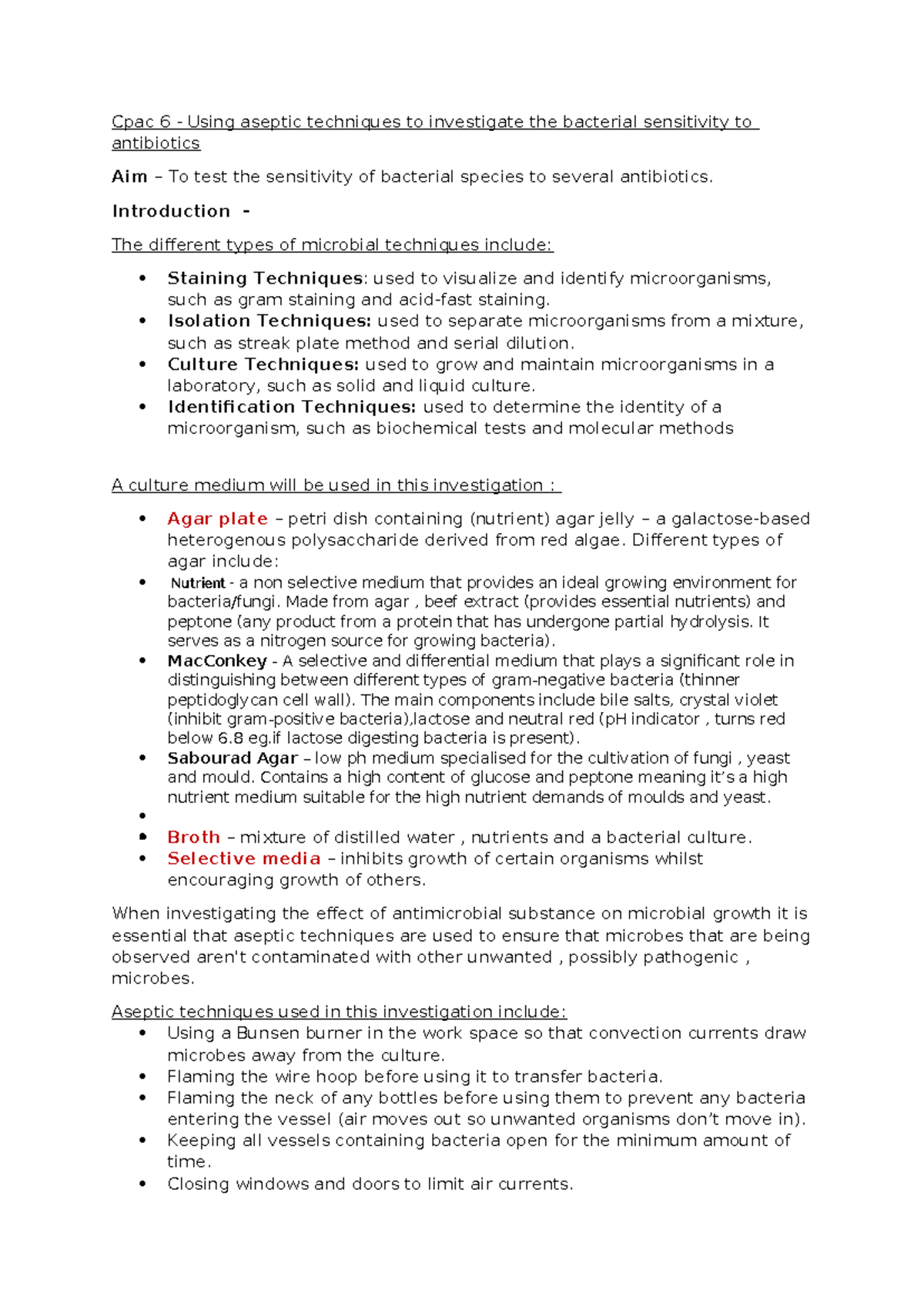 Cpac 6 - Aseptic Techniques for Investigating Bacterial Resistance to ...