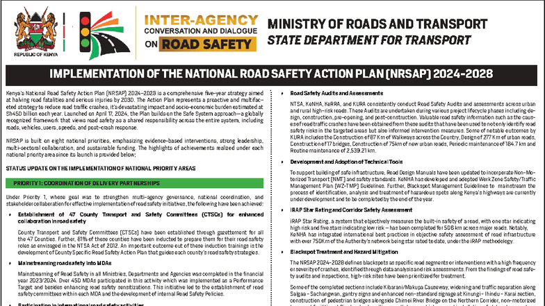 Implementation of the National Road Safety Action Plan (NRSAP) 2024 ...