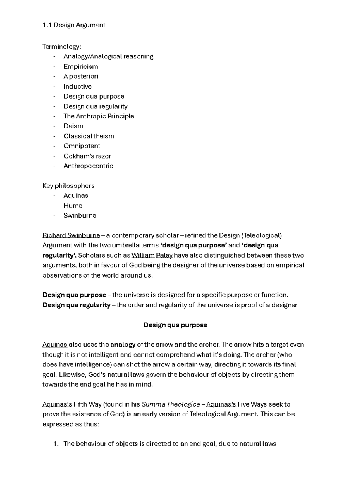 1.1 Design Argument: Exploring Teleological Reasoning and Key ...
