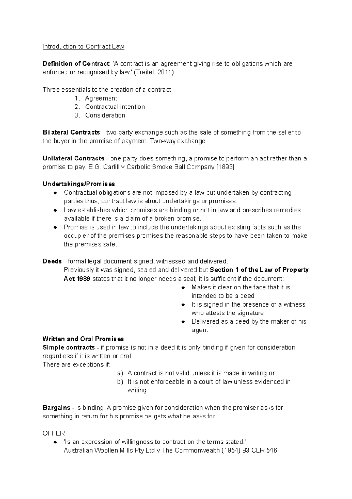 Contract Law Revision - Introduction to Contract Law Definition of ...